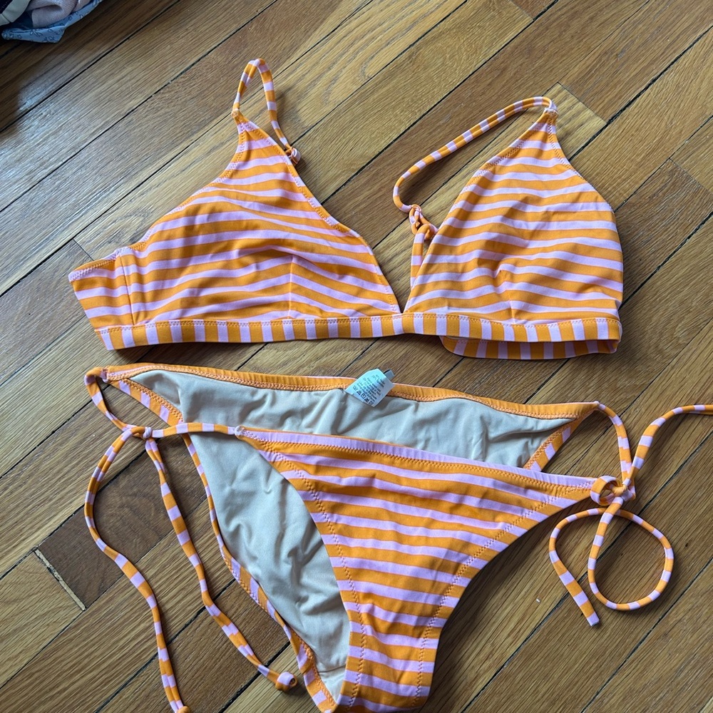 J. Crew Orange and White Striped Bikini Set